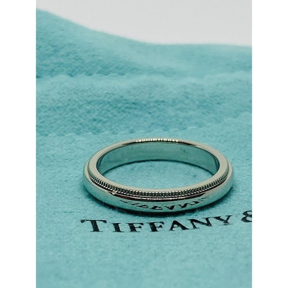 TIFFANY & CO PLATINUM 950 Double MILGRAIN WEDDING BAND 3MM SIZE 4 - Picture 3 of 8